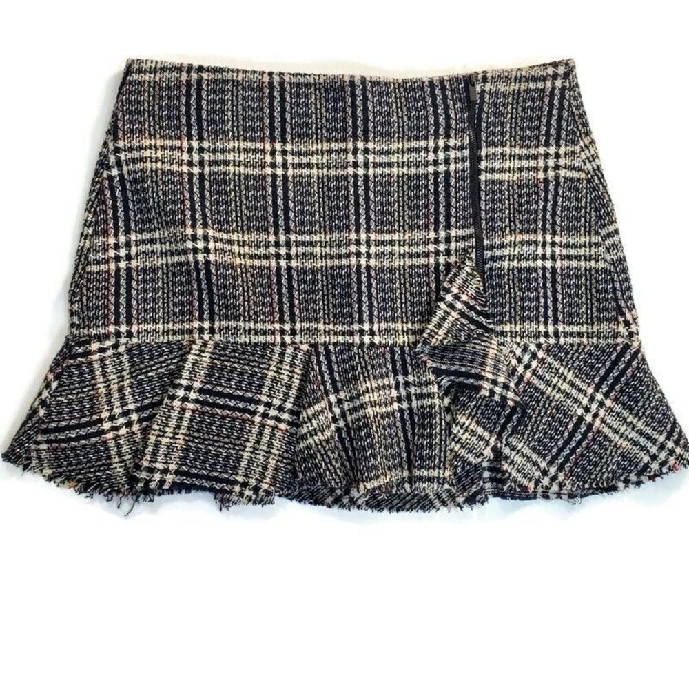 Zara Mini Skirt Trafaluc Goth Chic Dark Academia Plaid Frayed Hem Front Zip L